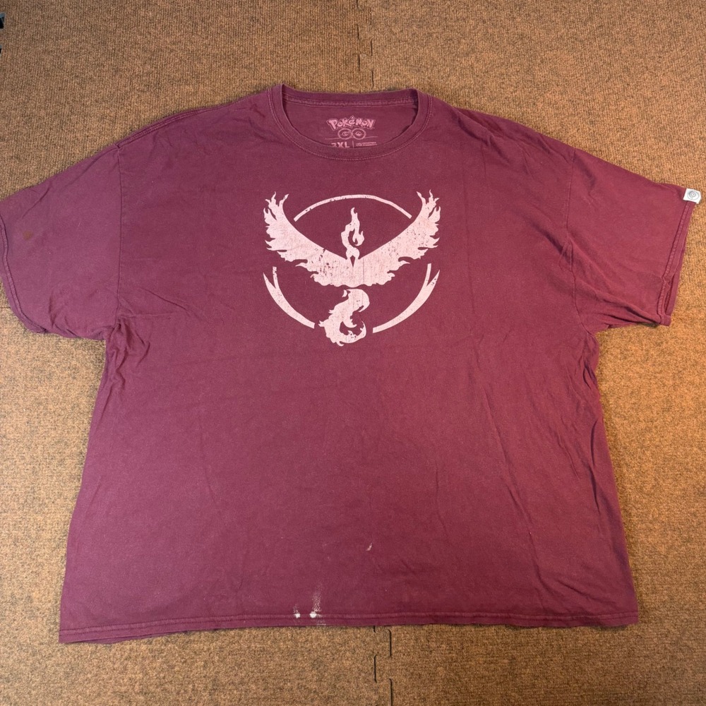 Pokemon Center Pokemon Go Team Valor T-Shirt Men 3XL Moltres Graphic Maroon 2792